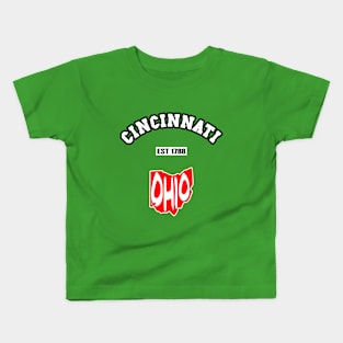 ⚾ Cincinnati Ohio Strong, Red and White Map, Est 1788, City Pride Kids T-Shirt